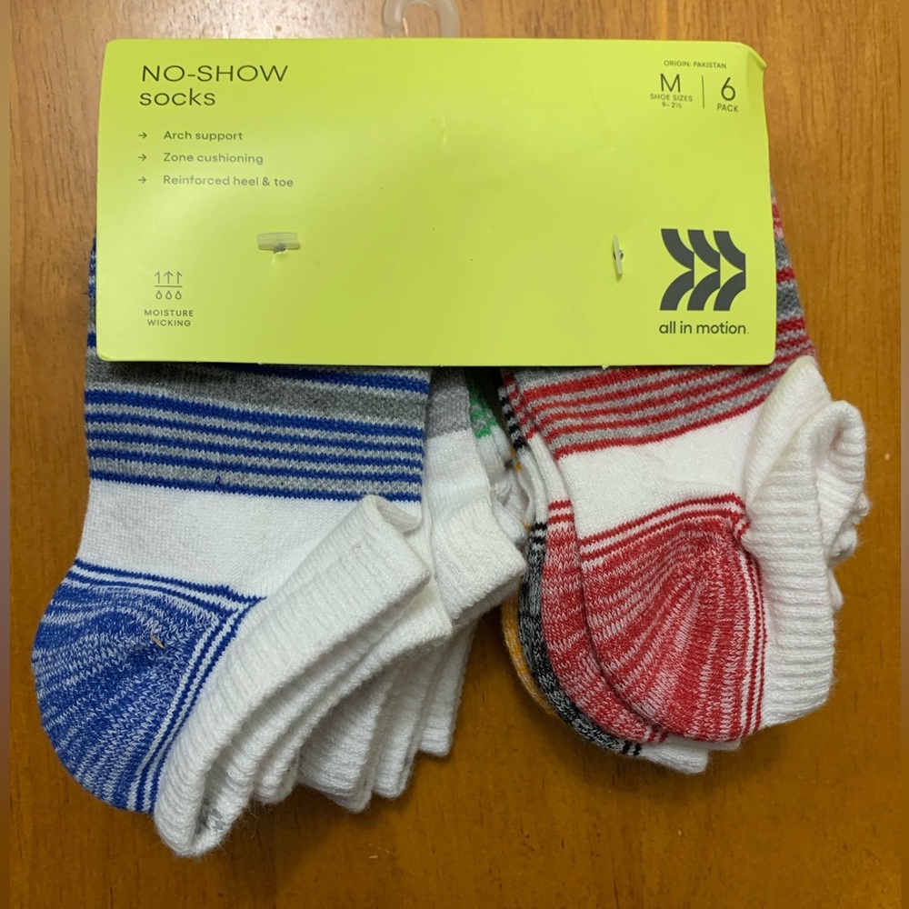 All In Motion 6pk No Show Socks Kids Shoe Size 9-2.5 Arch Support NEW
